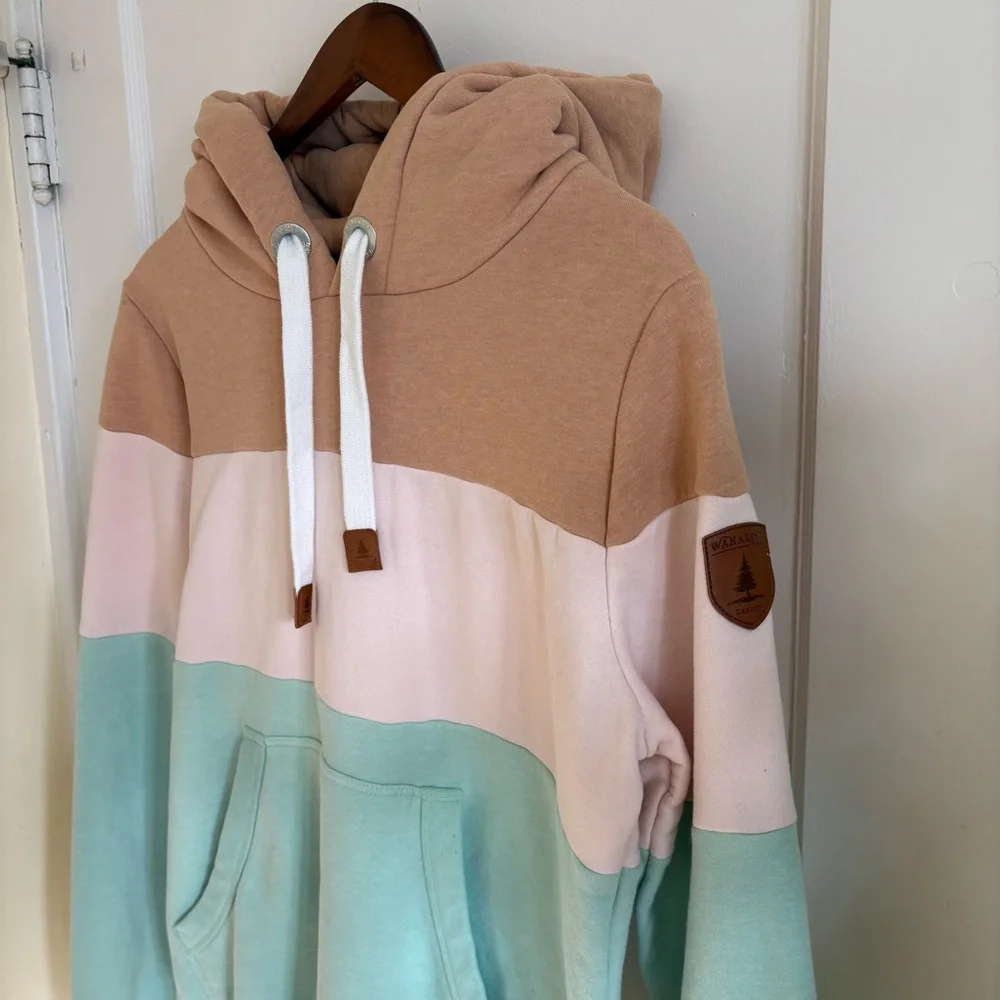 Wanakome Colorblock Hoodie in Tan, Blush Pink & Mint‎ - Large